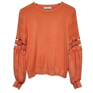 Sioni Milano‎ Sweater Womens M Orange Lace Crochet Sheer Autumn Boho Feminine